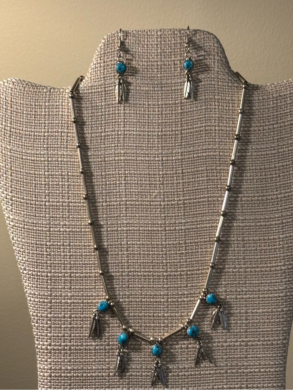 Turquoise and .925 Silver Necklace and Earring Set